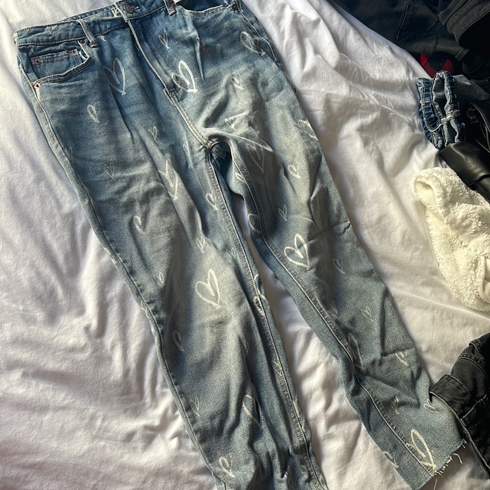 Cute fun denim jeans with hearts